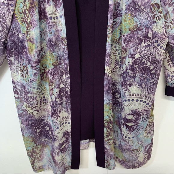 R M Richards Top Woman 18W‎  Purple Floral Faux Twin Jacket Long Line Lagenlook - Picture 3 of 10
